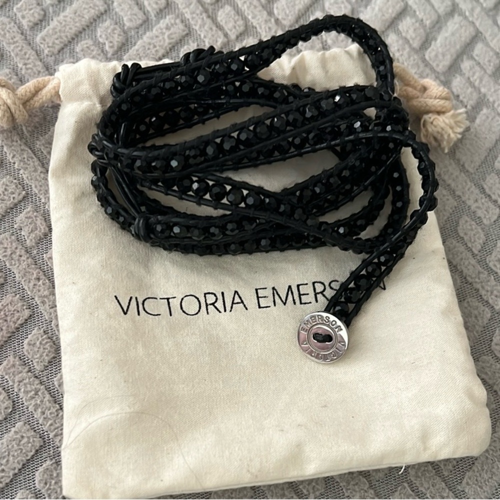 Victoria Emerson Black Braided Bracelet with Sparkling Embellishments